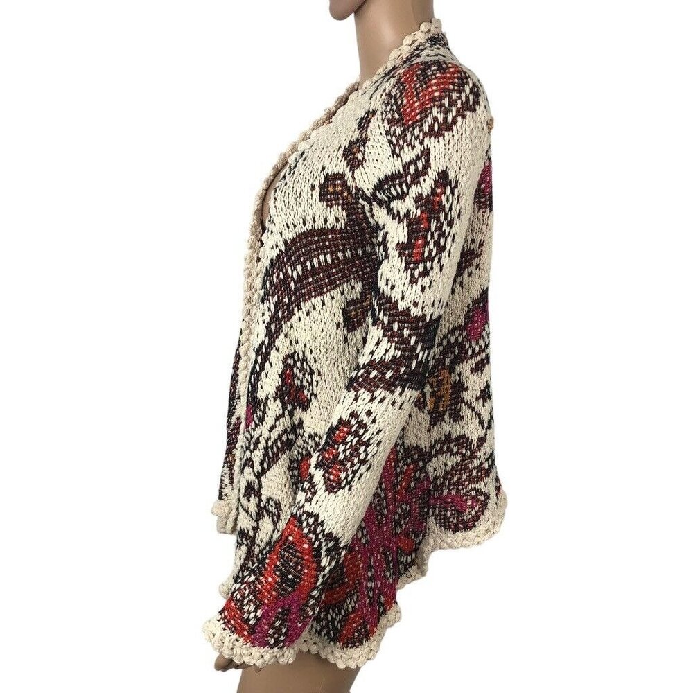 Moth Anthropologie Chunky Knit Cardigan Womens S Multicolor Floral Open Sweater - Picture 6 of 9